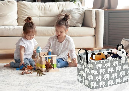 KUNRO Rectang Storage Basket Gift Shelf Basket Storage Bin, Nursery Basket Organizer Box for With Handles for Room Deco (Elephant)