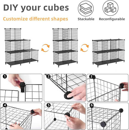 AWTATOS Wire Cube Storage Organizer, Closet Organizers and Storage, Metal 6 Cube Storage Shelves Bookshelf, Portable Closet Clothes Organizer for Bedroom, Home, Office, Black