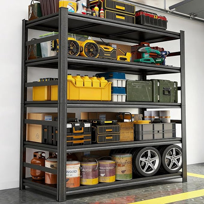 Metal Garage Shelving Unit 5-Tier Adjustable Heavy Duty Storage Shelves, 3000 lbs Capacity Steel Garage Storage Rack Organizer for Garage Basement Warehouse, Black 35.4" W x 17.7" D x 77.4" H
