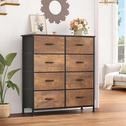 YITAHOME Fabric Dresser for Bedroom, Tall Storage 8 Drawers, Rustic Dresser & Chest of Drawers, Storage Drawer Organizer for Closet, Bedroom, Living Room