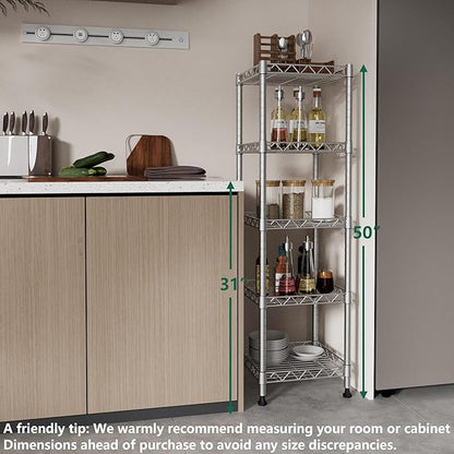 GIOTORENT 5 Tier Standing Shelving Metal Units, Adjustable Height Wire Shelf Display Rack for Laundry Bathroom Kitchen 11.8 W x 11.8 D x 50 H (5-Tier, Grey, Matte/Glossy Finish)