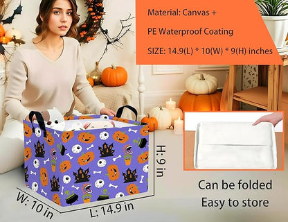 Large Halloween Themed Candy Gift Boo Basket for Kids Baby Personalized Adults Storage Bin Fall Decor(Castle Eye Pumpkin)