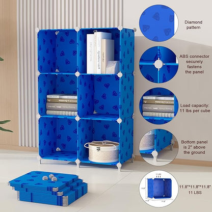 UNKU Cube Storage Organizer, 3 Cube Closet Organizer Storage Shelves, DIY Stackable Bookcase, Clothes Organizer Shelf for Closet, Bedroom, Living Room, Cabinet, Home, Office, Dark Blue