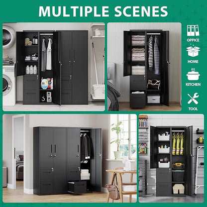 Letaya Metal Storage Cabinets with Drawers, Staff Locker with Lock Door and Shelves-Wardrobe Clothing/File/Tool Storage for Office, Home, School, Employee,Gym,Fire Department,Garage (Black)