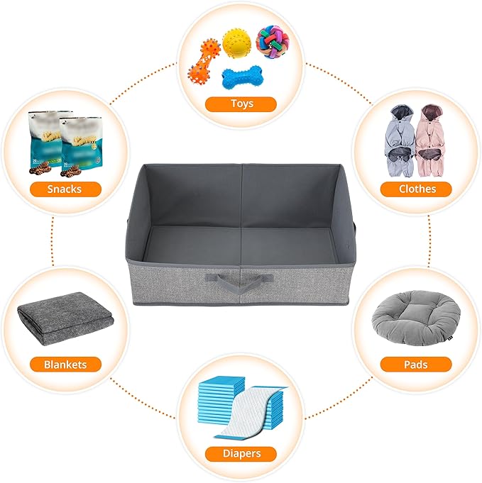 2 Pack Dog Toy Basket, Collapsible Cat Dog Toy Bin with Handles, Fabric Trapezoid Dog Toy Box Storage for Pet Dogs Toys,Blankets,Clothes and Accessories (Gray)