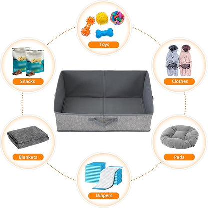 2 Pack Dog Toy Basket, Collapsible Cat Dog Toy Bin with Handles, Fabric Trapezoid Dog Toy Box Storage for Pet Dogs Toys,Blankets,Clothes and Accessories (Gray)
