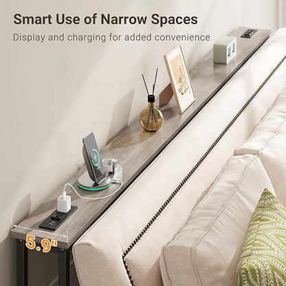 ELYKEN 2 Pack 5.9" Narrow Console Sofa Table with Power Outlets, Total 78.8” Long Behind Couch Table with Charge Station and 5.9’ Extension Cord for Living Room, 5.9" D x 78.8”W x 29.5”H, Gray