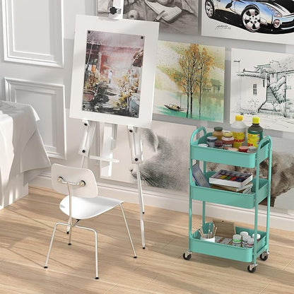 MAX Houser 3-Tier Rolling Utility Cart with Caster Wheels,Easy Assembly, for Kitchen, Bathroom (Turquoise)