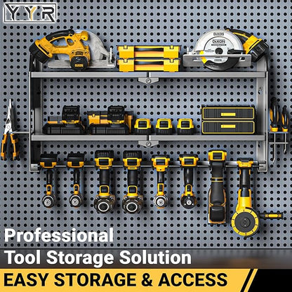YYR Power Tool Organizer Wall Mount, Cordless Drill and Battery Holder, Electric Tools Hanger Storage Rack, Garage Organization Floating Shelf - Metal, Black