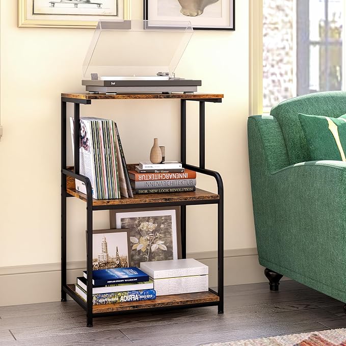 Printer Stand with Storage Shelf,3 Tier Printer Cart with Wheels,Mobile Printer Table for Home Office,Stands for Printer Heat Press Scanner Fax,Industrial Style (Brown)