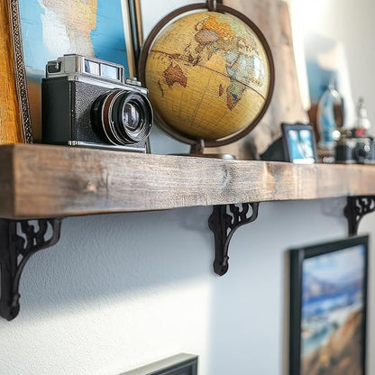 8 Pack 4-1/8 x 3-5/8 Black Antique Shelf Brackets Decorative L Cast Iron Shelf Bracket Brace Heavy Duty Wall Mounted Floating Rustic Vintage Baroque for Farmhouse DIY