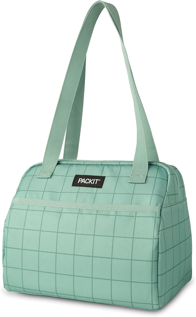 PackIt® Freezable Hampton Lunch Bag, Sports Grid Sage, Built with EcoFreeze® Technology, Collapsible, Reusable, Zip Closure with Front Pocket and Shoulder Straps, Designed for Fresh Office Lunches