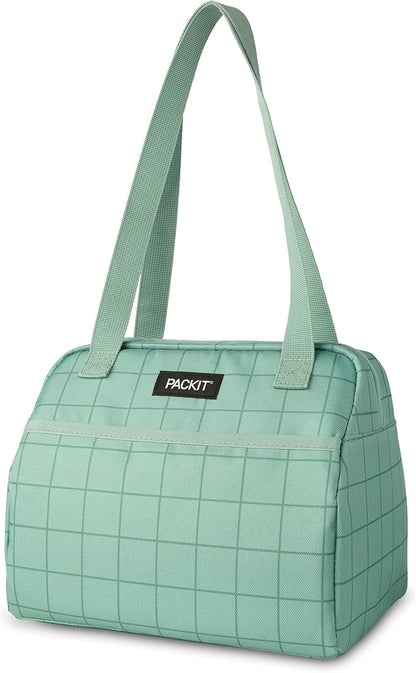PackIt® Freezable Hampton Lunch Bag, Sports Grid Sage, Built with EcoFreeze® Technology, Collapsible, Reusable, Zip Closure with Front Pocket and Shoulder Straps, Designed for Fresh Office Lunches