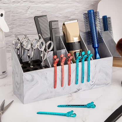 Noverlife Salon Shear Holder, Large Marble Pattern Hair Stylist Shears Rack Neat Desk Organizer, Professional Barber Scissor Holder Pet Grooming Storage Box Container Case for Clippers Combs Clips