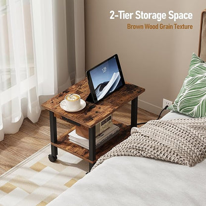 TUTOTAK 2 Tier Printer Stand, Rolling Printer Cart with Power Outlets and USB Ports, Mobile Printer Table with Wheels, for Under Desk, Office, Home,Brown PS01BB001P