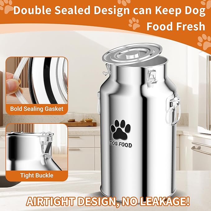 Metal Dog Food Storage Container, 30Lbs Dog Food Storage Tank, Multifunctional Storage Bin with Sealed Lid and Spoon, Pet Food Storage Container for Dogs and Cats, Keeping Fresh and Easy to Clean