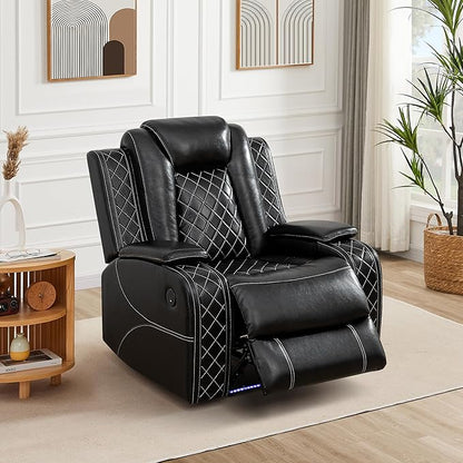 Power Recliner Chair, Living Room Furniture Sets with LED, Modern Single Reclining Chair with Adjustable Footrests,Leather Reclining Couches, Recliner Furniture for RV/Apt/Bedroom/Meeting Room