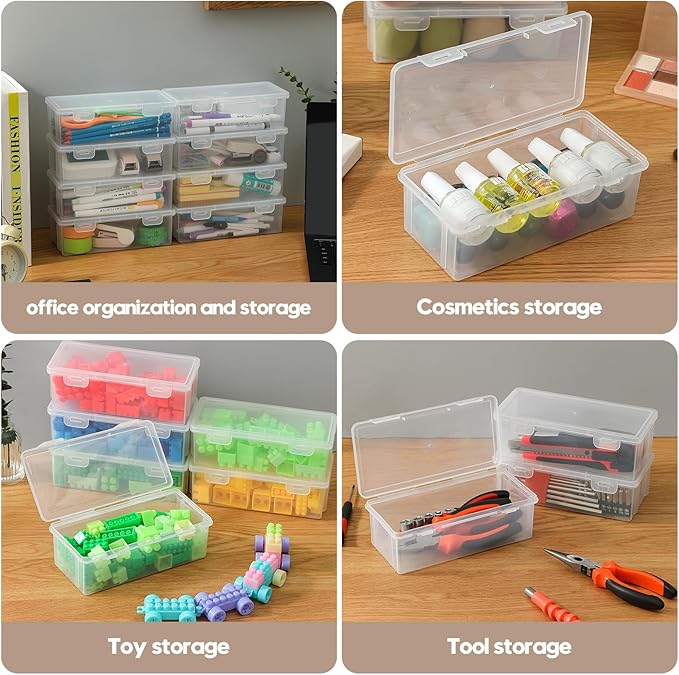 8-Pack Clear Pencil Cases and Pencil Boxes, Stackable Plastic Pencil Box with Snap Lid, Large Capacity for Markers and Art Supplies for School, Office and Desk Organization – Rectangular Large