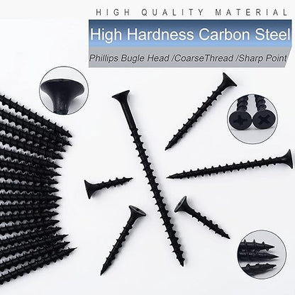 85pcs #8 × 2-1/2 inch High Hardness Drywall Screws, Black, Coarse Thread, Phillips Drive, Bugle Head, Black Wood Screws, Wood and More