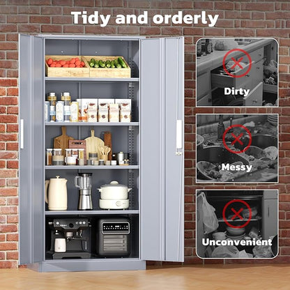 Greenvelly Metal Lockable Storage Cabinet, 72” Tall Storage Cabinet with 2 Doors and 4 Adjustable Shelves for Office, Home, Garage, Pantry (Assembly Required, 18”D, Drak Grey)