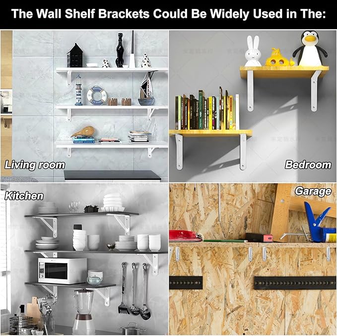 Heavy Duty Shelf Brackets Wall Mount Steel Bracket Wall Brackets for Shelves (White, 8 x 5 Inch-3 Pairs)