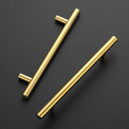 JOY DECOR 60 Pack 7-3/8 Inch Cabinet Pulls Kitchen Cabinet Handles with 5 Inch Hole Center Brushed Brass Cabinet Hardware Stainless Steel Kitchen Drawer Pulls for Cabinets Cupboard, 128mm Hole Centers