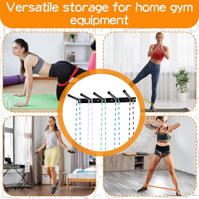 Shimeyao Wall Mounted Jump Rope Rack Multi Purpose Hoop Rope Holder Organizer Gym Fitness Equipment Storage Rack for Resistance Bands, Straps, Foam Rollers, Hardware Included