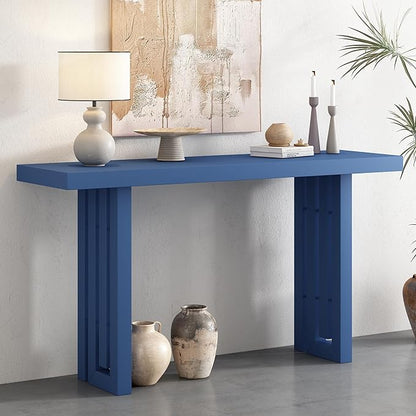 Uniquely Designed Oak Veneer Console Table, Modern Long Sofa Side Table with Distinctive Side Shapes, Suitable for Entryway, Hallway, Living Room, Foyer, Corridor,Easy Assembly (Navy Blue-RT41)