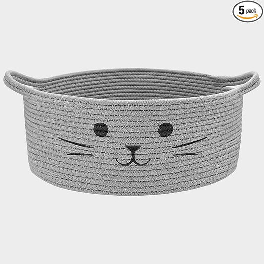 Large Cat Toy Basket - Gift Baskets Empty for Baby Shower Baby Baskets for Nursery Cute Woven Rope Storage Basket for Home Decor, Cat Pet toy box, Grey Easter basket, 13" D x 6" H