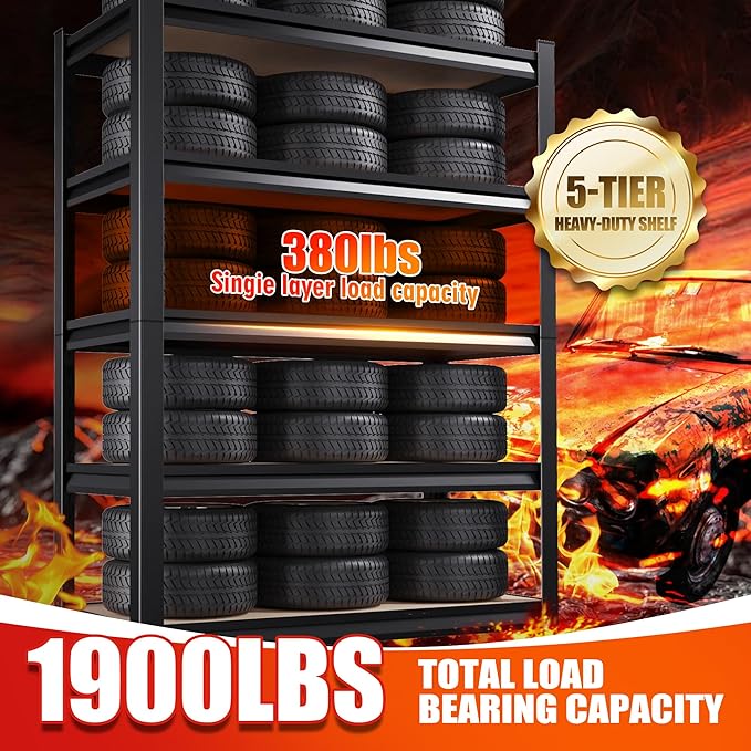 71"H-28"W-12"D Garage Shelving-5 Tier Garage Storage Shelves,Adjustable Heavy Duty Metal Shelving Unit and Storage Large Rack,Utility Steel Shelf For Warehouse Industrial Pantry Basement Organizers