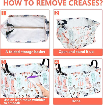 KUNRO Rectangle Cat Pattern Storage Basket Gift Shelf Basket Storage Bin, Nursery Basket Organizer Box for With Handles for Room Deco