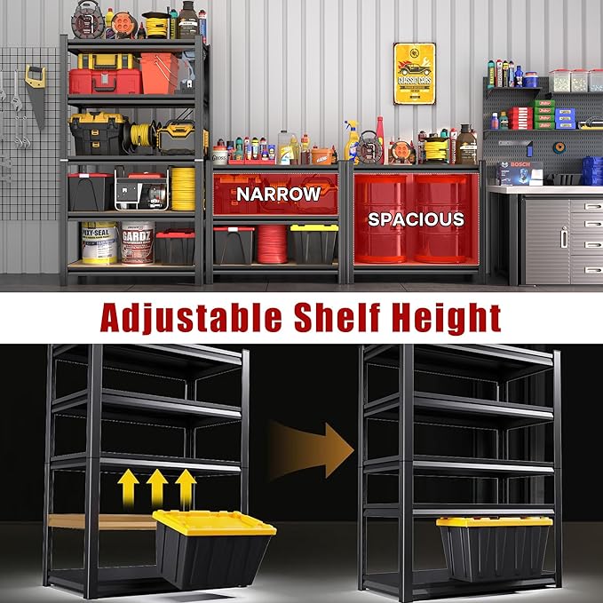 45"W x 18"D 6-Tier Garage Shelves Heavy Duty, Adjustable Steel Shelving Units, Garage Storage Shelf Heavy Duty Industrial Metal Organizer for Basement, Warehouse, Pantry, Kitchen, Black, 78"H
