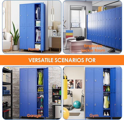 Aobabo Metal Locker for Employees, 6 Doors Metal Locker Cabinet with Lock, Industrial Storage with 18 Hooks, Storage for Office, Gym, Dormitory, Assembly Required, Blue