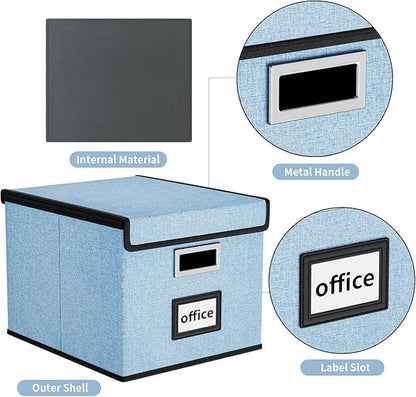 Huolewa File Organizer Box with Lid, Collapsible File Folder Organizer for Office Document Storage, Filing Box with Plastic Slide for Letter Size Hanging File Folders(1 Pack, Powderblue)