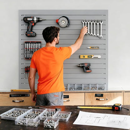 Yuzzy Slat Wall Paneling 4 x 4ft, Garage Slatwall Panel Wall Storage Systems, Heavy Duty PVC Garage Wall Organization (Gray)