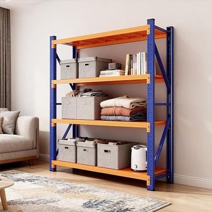 79" H Garage Shelving,4200 LBS Heavy Duty Storage Rack,4 Tiers Metal Storage Rack Shelf, Adjustable Shelving Unit for Garage,Kitchen,Warehouse,Basement,78.7" H x 59" W x 23.6" D,Blue&Orange