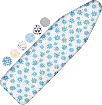 Ironing Board Cover and Pad, 15x54 Standard Size Thick Iron Padding, Scorch & Stain Resistant Ironing Board Cover, Heavy Duty Iron Board Padded with Adjustable Fasteners Durable Elastic Edge, Daisy