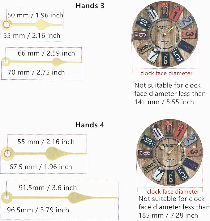 TIKROUND 12888 Quartz DIY Wall Clock Movement Mechanism Battery Operated DIY Repair Parts Replacement with 4 Sets Hands Total Shaft Length 23/32 inch Gold Hands.