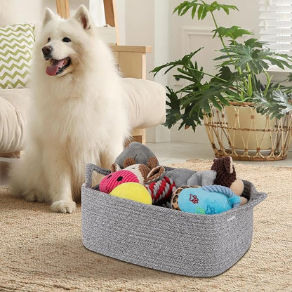 OIAHOMY Woven Basket, Gift Basket Empty with Gift Bags and Ribbons, Rope Baskets for Baby Showers, Storage Baskets with Handles for Nursery, Pet Toy Organizer - Grey