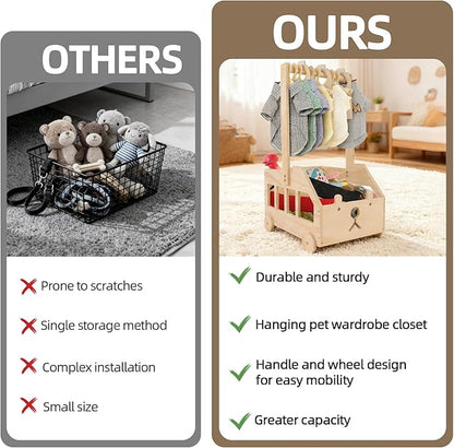 22" x14"x10" Wooden Pet Wardrobe Closet with 10 Hangers, 5 Split Labels & 1 Pen, Easy Assembly Crate for Dog/Cat Closet, Dog Closet Organizer for Toys Clothes and Accessories