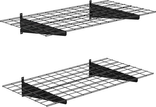 2-Pack 2x4ft Garage Wall Shelving, 24"x48" Shelf Storage Rack Floating Shelves Wall Mounted, Heavy Duty Storage Shelves, 800lbs Load Capacity, with 8 Hooks for Garage Organization, Black