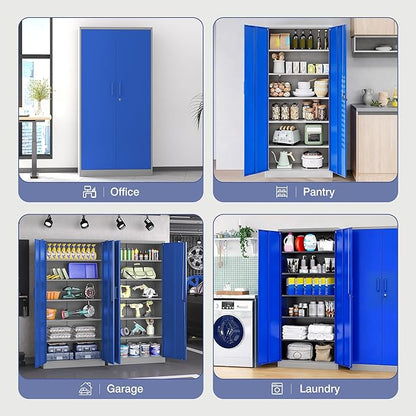 Metal Garage Storage Cabinet,Steel Storage Cabinet with Doors and Adjustbale Shelves,Lockable Tool Cabinet for Garage,Basement,Home Office,School