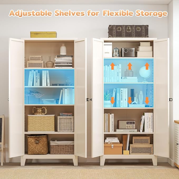 70.87" Tall Metal Storage Cabinet with 3-Digit Combination Lock, Steel Pantry Cabinet with 4 Adjustable Shelves & 2 Doors, Secure Freestanding Organizer for Home, Office, Garage, Beige