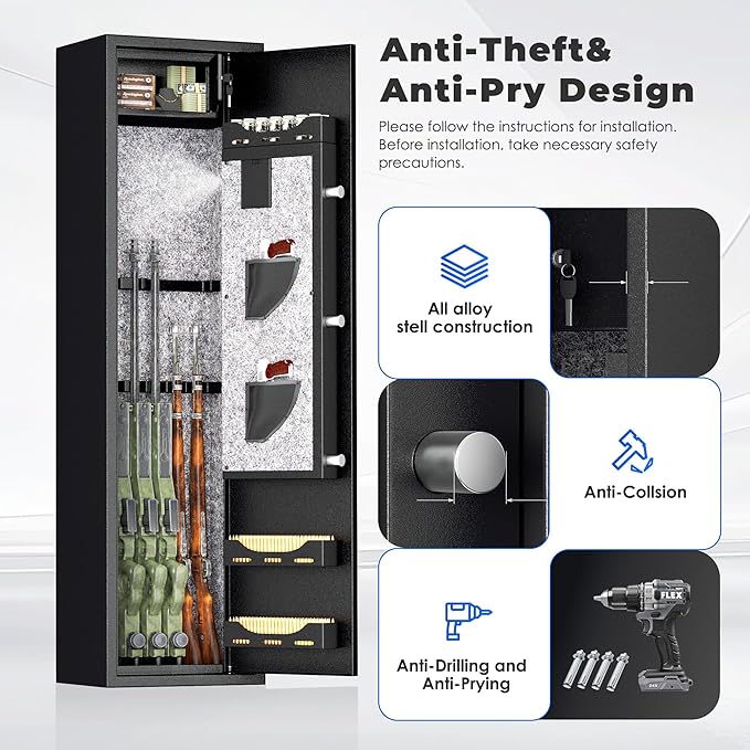 INTERGREAT 5-7 Gun Safes,Gun Safe for Rifles and Pistols,Shotgun Rifle Safe,Gun Safes for Rifle and Shotguns,Long Gun Cabinets with Fingerprint/Digital Keypad/Removable Shelf for Rifles Safes