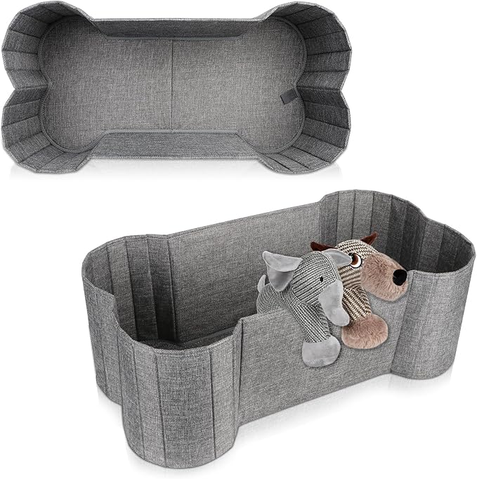 Lukeline Large Dog Toy Basket, Bone Shape Dog Toy Storage Box, Foldable Fabric Storage Bin for Pet toys and Pet Supplies, 26.4 * 12.6 * 9.5 Inches (2 Pack-Grey)