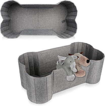 Lukeline Large Dog Toy Basket, Bone Shape Dog Toy Storage Box, Foldable Fabric Storage Bin for Pet toys and Pet Supplies, 26.4 * 12.6 * 9.5 Inches (2 Pack-Grey)