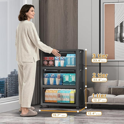 Extra Large Stackable Storage Bins with Lids & Wheels & Door,Foldable Collapsible Closet Organizers, Plastic containers drawers for bedroom Dorm (Dark-55qt, 6Pack with 2 top lids)
