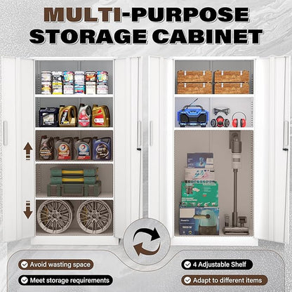72” Metal Storage Cabinet, Lockable File Cabinets with 2 Doors and 4 Adjustable Shelves, Steel Tool Cabinets with Lock for Office, Home, Gym, White-Small