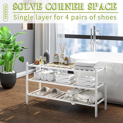 BMOSU 3-Tier Bamboo Extended Shoe Rack Premium Stackable Shoe Shelf Storage Organizer for Hallway Closet Living Room Entryway Organizer(White Bamboo)