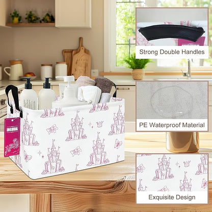 Rectangular Storage Basket Fabric Organizer Bin for Toys,Books,Clothes,Gifts,Pets-Perfect for Home,Office,Nursery,Dorm,Shelf(Rec-Shining castles )